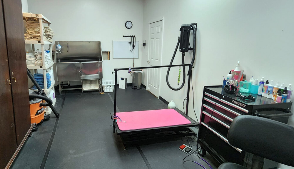 Private dog grooming suite at Four-Legged Fun Zone in Everett, WA, designed for calm, one-on-one dog grooming in a quiet, stress-free environment.